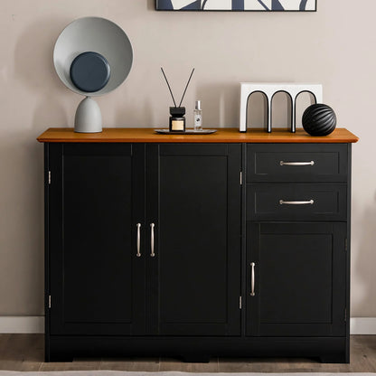 Costway Buffet Sideboard Kitchen Cupboard Storage Cabinet with 2 Drawers & 3 Doors Black