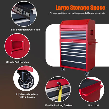 HPDAVV Heavy Duty 36inch 9-drawer Tool Chest and Cabinet, 9-Drawer Tool Chest Combo Rolling Cabinet with Locking System, 36 in. W x 24.5 in. D