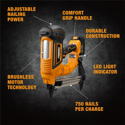 Freeman PE20VCSPN40 20 Volt Cordless and Brushless 1-1/2" Concrete Nailer Kit with Lithium Ion Battery, Charger, and Case - 750 Shots per Charge