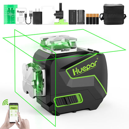 4D 16 Lines Self-Leveling Laser Level, 200Ft Green Beam 4 x 360° Cross Line Laser Level Tools with LCD Screen, Bluetooth and Magnetic Bracket