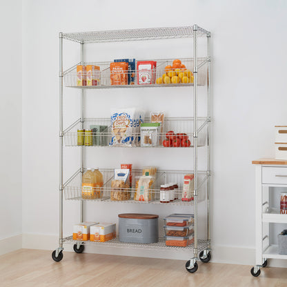 TRINITY EcoStorage 5-tier 48x18x72 Wire Shelving with Baskets & Dividers NSF Chrome