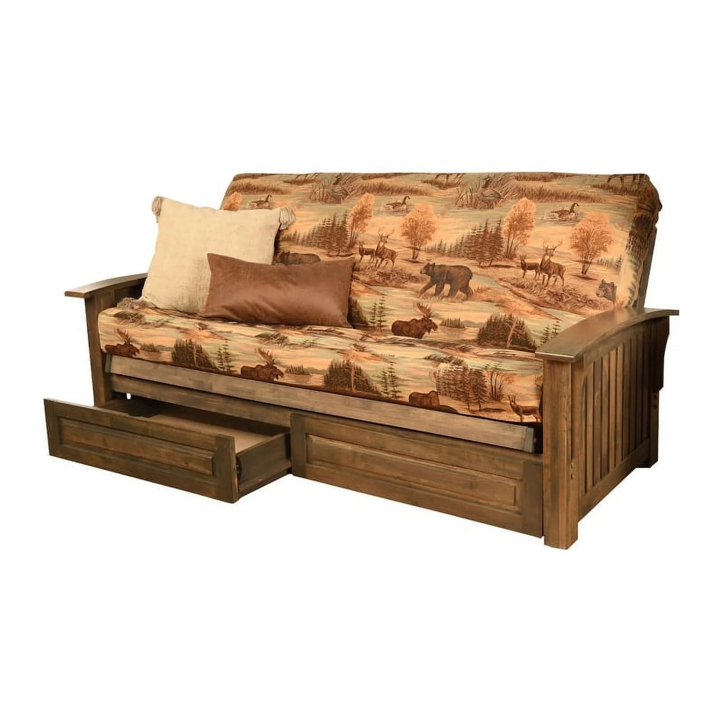 Copper Grove Cayenne Rustic Walnut Storage Futon Set with Mattress peter's cabin