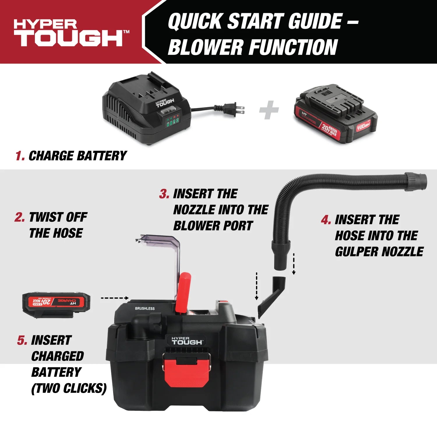 Hyper Tough 1.5 Gallon Wet Dry Vac, 20V Max, Brushless Motor, Cordless, Battery and Charger Included