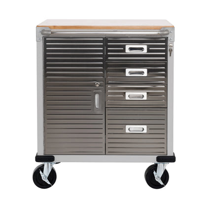 Seville Classics UltraHD® Heavy Duty Rolling Cabinet Workbench Table w/Solid Wood Top, Workstation for Garage, Office, Workshop, Granite, 1-Door, 4-Drawer (28" W x 25" D)