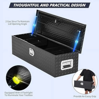 Aluminum Diamond Plate Tool Box 13x13x30 Inch, Heavy Duty Truck Toolbox with Sliding Shelf, Waterproof Truck Storage Organizer Chest for Pick Up Truck RV Trailer with Lock & Keys
