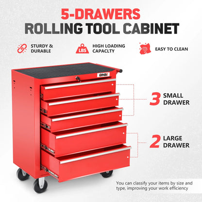 DNA Motoring TOOLS-00398 5 Drawer Portable Garage Warehouse Repair Tools Workshop Rolling Tool Cabinet Chest With Swivel Casters