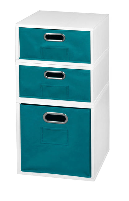 Niche Cubo Storage Set- 1 Full Cube/2 Half Cubes with Foldable Storage Bins- White Wood Grain/Teal