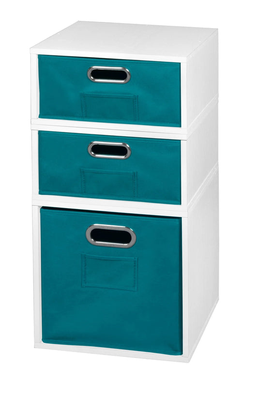 Niche Cubo Storage Set- 1 Full Cube/2 Half Cubes with Foldable Storage Bins- White Wood Grain/Teal