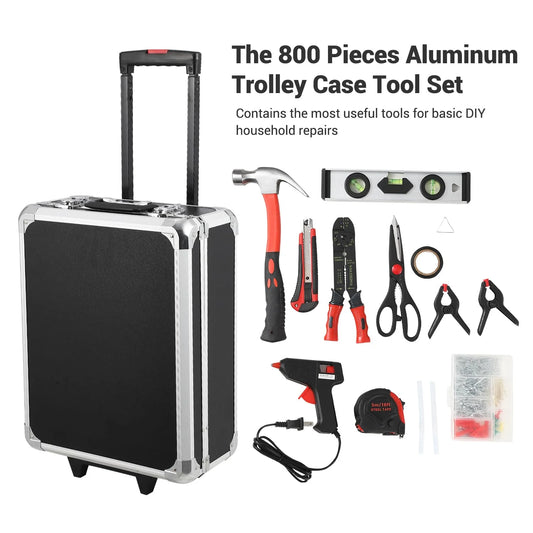 800 Piece Tool Sets for Men, Tool Box with Tools, Tool Kit with Rolling Tool Box, Complete Tool Box Set, Household Tool Set, Aluminum Trolley Case Tool Sets, Gift on Father's Day