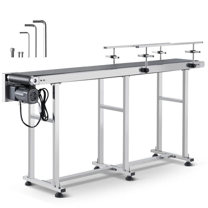 KFFKFF 71"x7.8" Belt Conveyor PVC Belt Conveyor Stainless Steel Double Guardrail