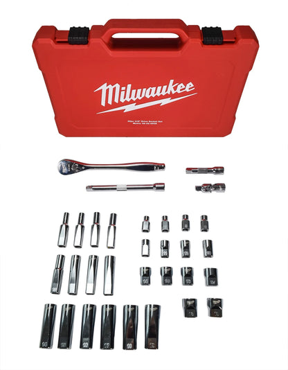 MILWAUKEE 32-Piece Metric 3/8 in. Drive Ratchet & Socket Set - Slim Profile, 90-Tooth, Deep & Standard Sockets (48-22-9508)