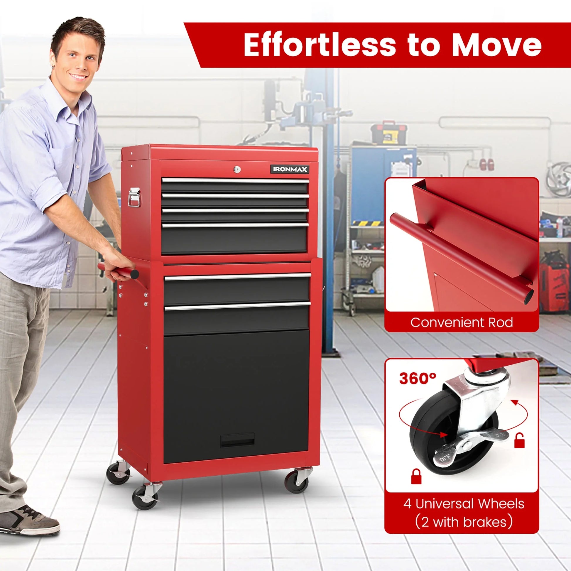 Gymax 6-Drawer Rolling Tool Chest Lockable Tool Box and Storage Cabinet Garage Workshop