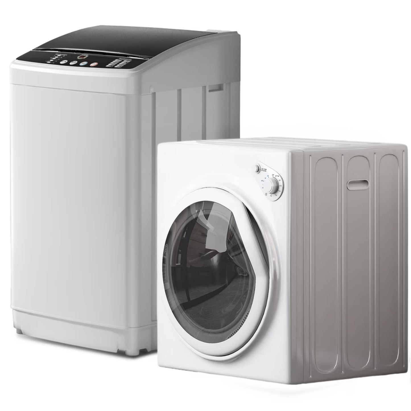 TABU Washer and Dryer Set, 17.6LBS Full Automatic Washing Machine & 8.8LBS Portable Dryer (Gray& White)