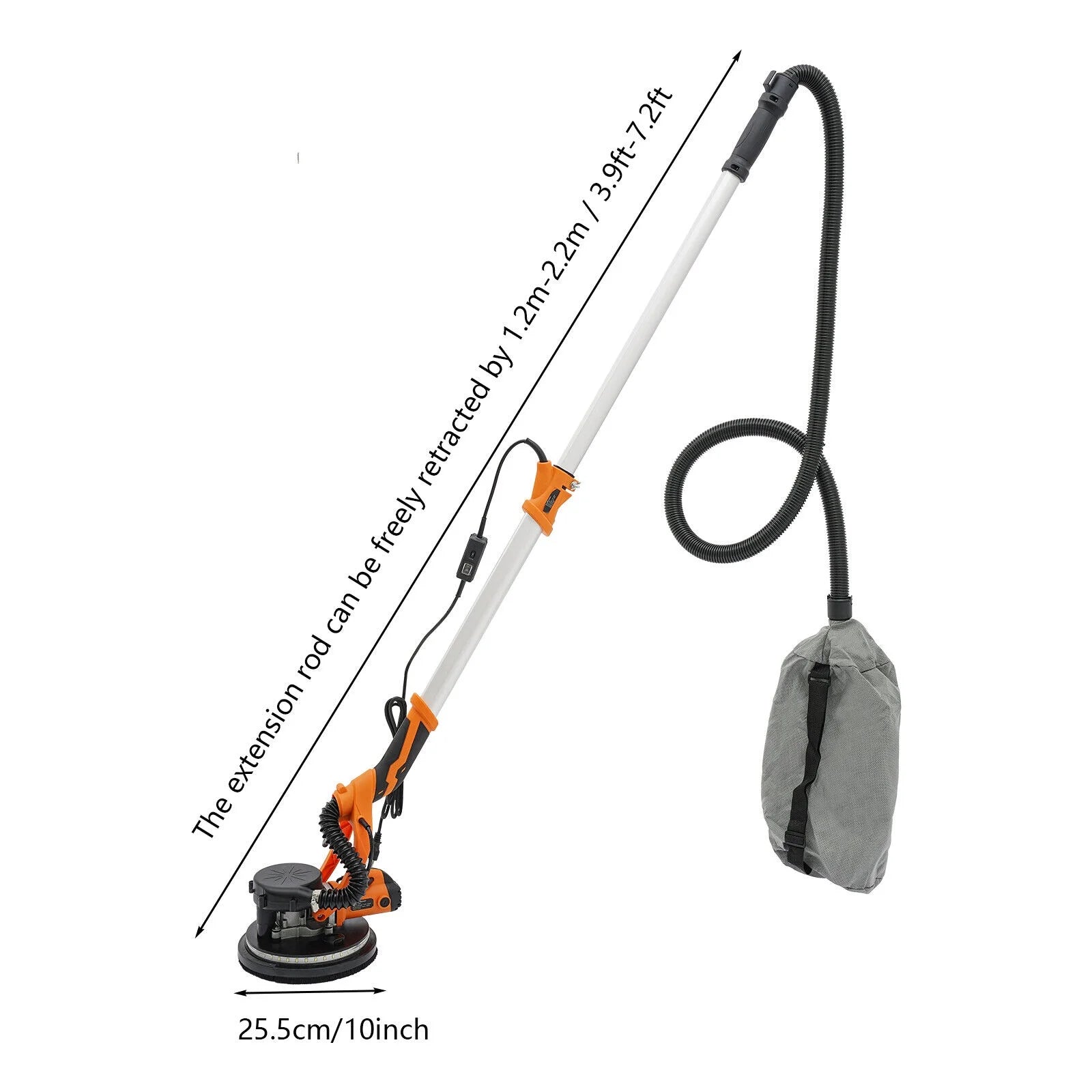6 Gear Speed Orange Aluminum Alloy Electric Drywall Sander Vacuum with Dust Collection for Electric Ceiling and Wall