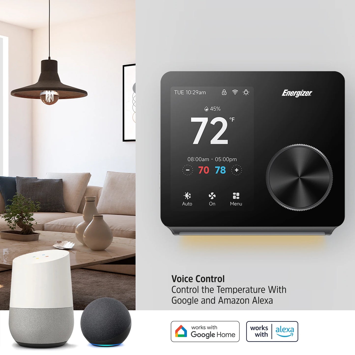 Energizer Smart Thermostat, Programmable Dual Band Wi-Fi Thermostat with 3.5? Color Touch Screen