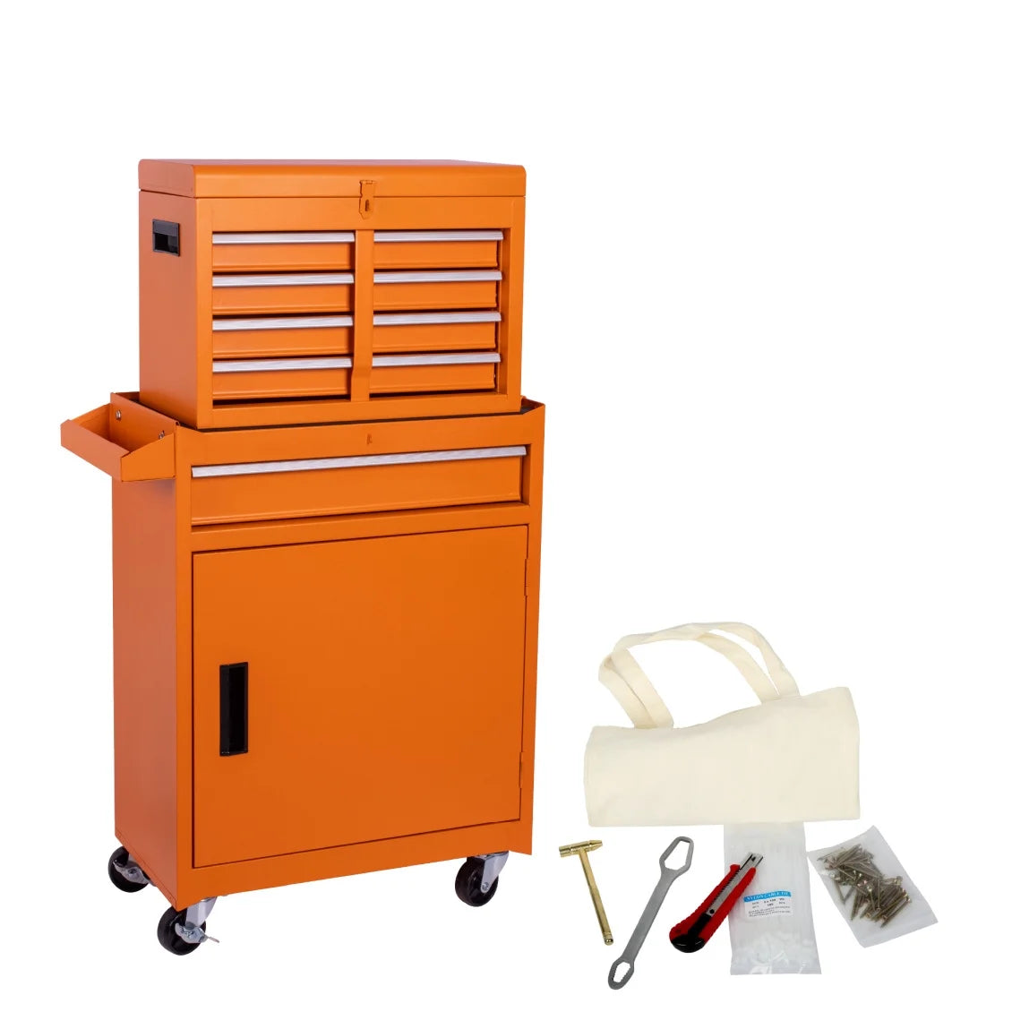 Heavy-Duty Metal Tool Storage Cabinet 5-Drawer Rolling with Detachable Top Box, Lockable Wheels & Adjustable Shelves, Secure Locking Mechanism, Space-Saving Design for Garage Workshop & Home Use