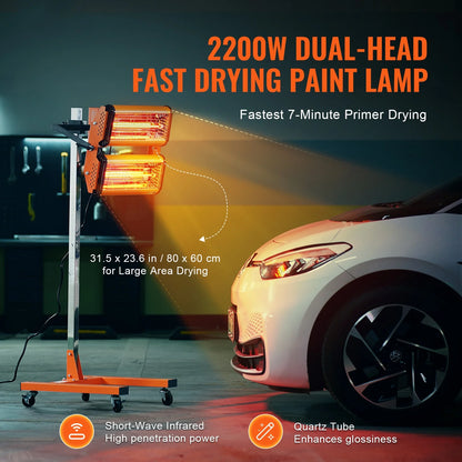 KFFKFF Infrared Paint Curing Lamp 2200W High Power for Car Drying Body Heating