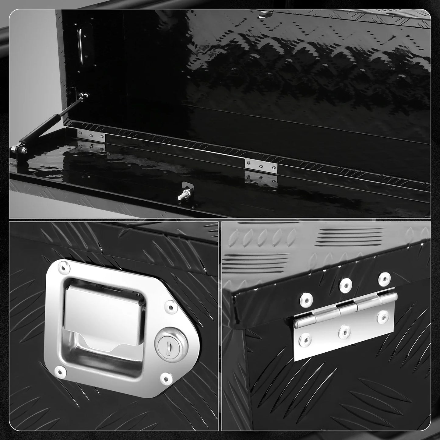 DNA Motoring 39"x13.4"x10" Aluminum Tool Box Pickup Truck Bed RV Trailer Storage w/Lock & Key Black