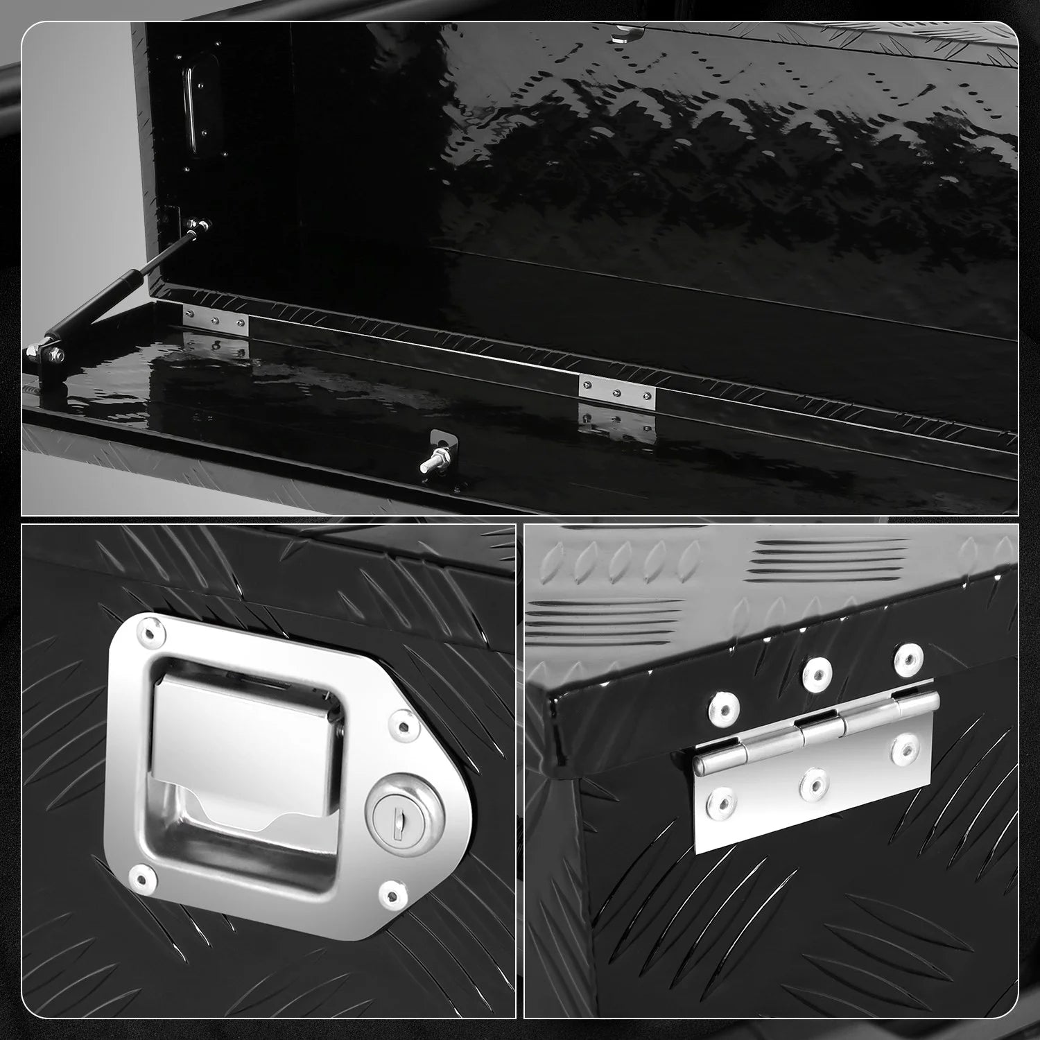 DNA Motoring 39"x13.4"x10" Aluminum Tool Box Pickup Truck Bed RV Trailer Storage w/Lock & Key Black