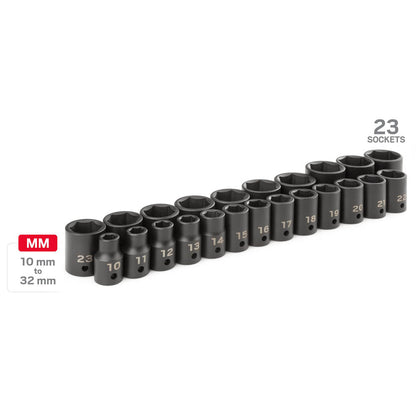 TEKTON 1/2 Inch Drive 6-Point Impact Socket Set with Case, 23-Piece (10-32 mm) | SID92322