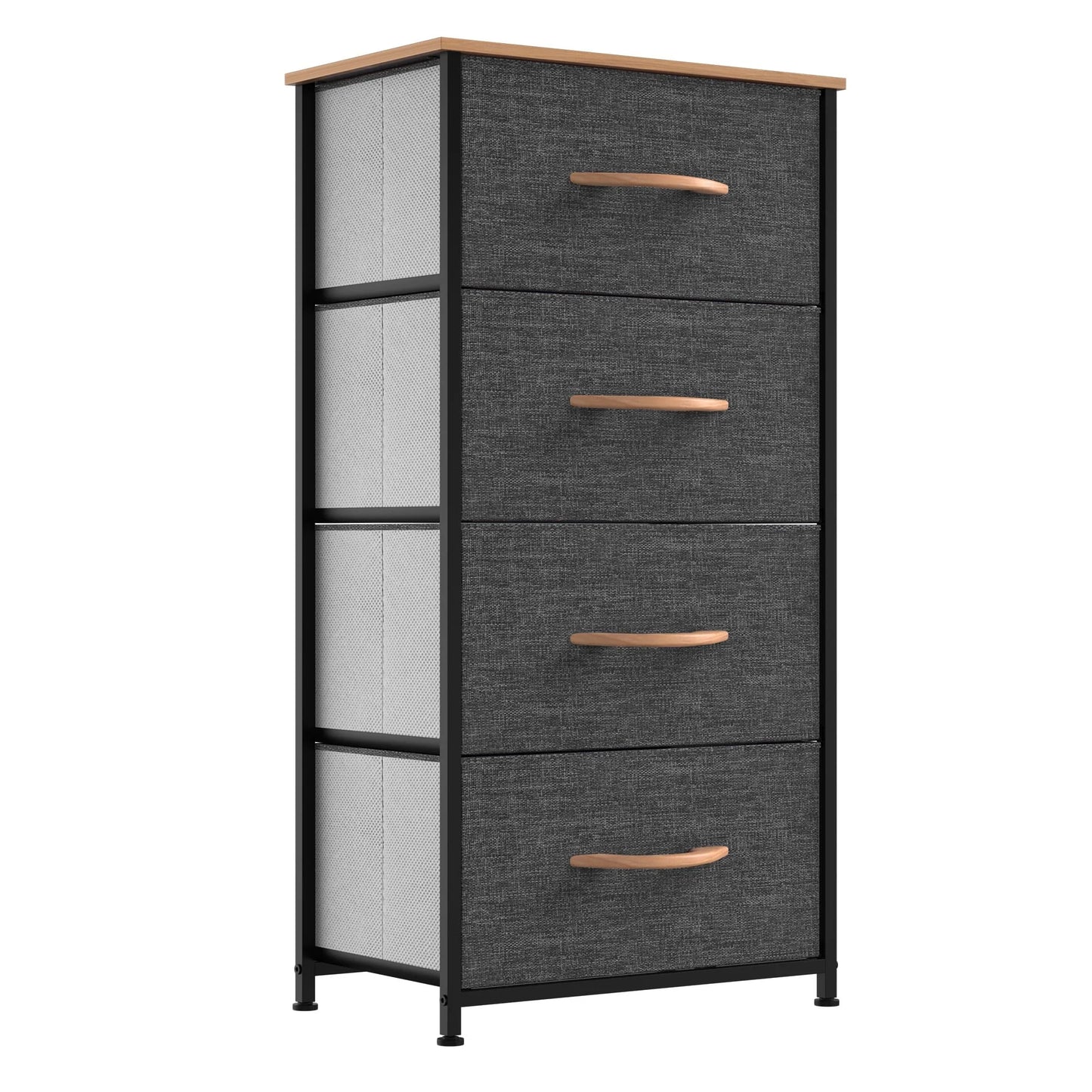 YINTATECH 4 Drawers Dresser Shelf Organizer Bedroom Bedside Storage Tower Black Grey