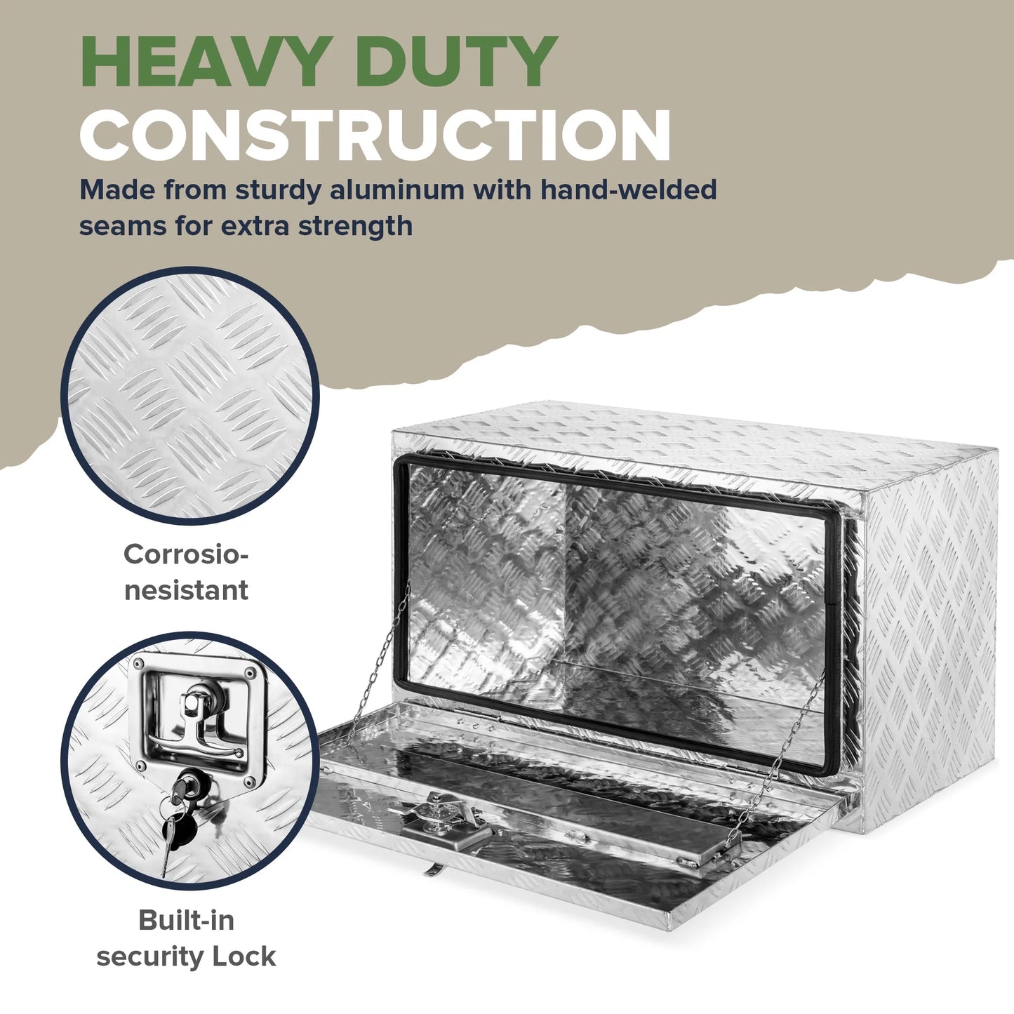 ARKSEN 30" Aluminum Truck Underbody ToolBox w/T-Handle Latch Durable Pickup Trailer Storage Organizer Tool Box Key Lock, Silver