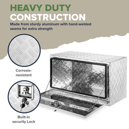 ARKSEN 30" Aluminum Truck Underbody ToolBox w/T-Handle Latch Durable Pickup Trailer Storage Organizer Tool Box Key Lock, Silver