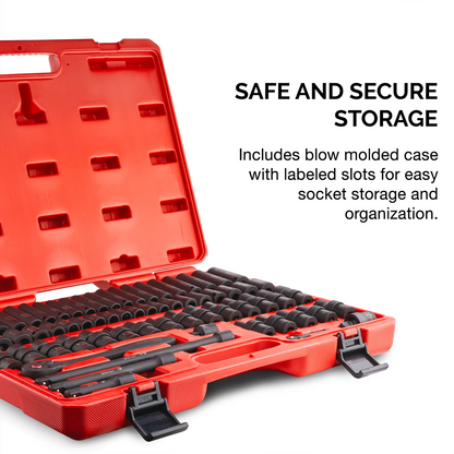 NEIKO 02471A Impact Socket Set, 3/8? Drive, 67 Piece, Metric and Standard Master Socket Set with Shallow & Deep Sockets, Ratchet, Swivel Sockets, Extension Bars, Adapters, Cr-V & Cr-Mo