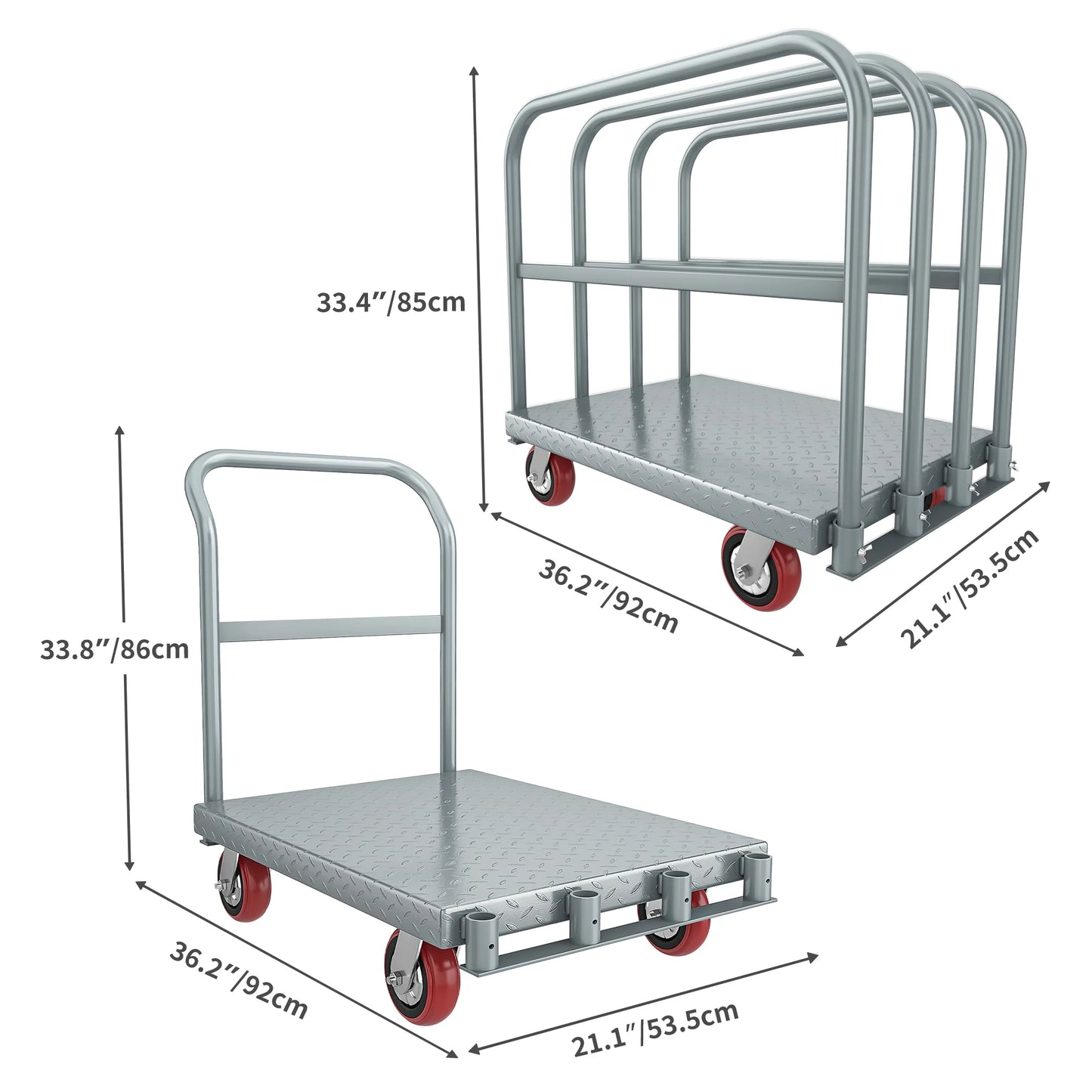 Dextrus 2-in-1 Heavy-Duty Platform Truck, 2200 lbs Capacity, Steel Panel with 4 Side Rails and 5" Rubber Swivel Wheels