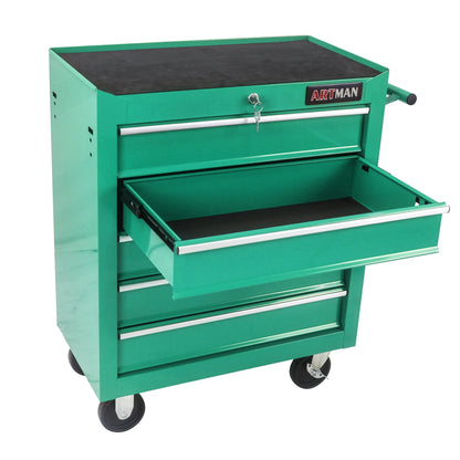 Lisonu 5-Drawer Rolling Tool Chest, Mobile Tool Storage Cabinet with Locking System & Wheels, Heavy-Duty Steel Organizer for Garage and Workshop, Green