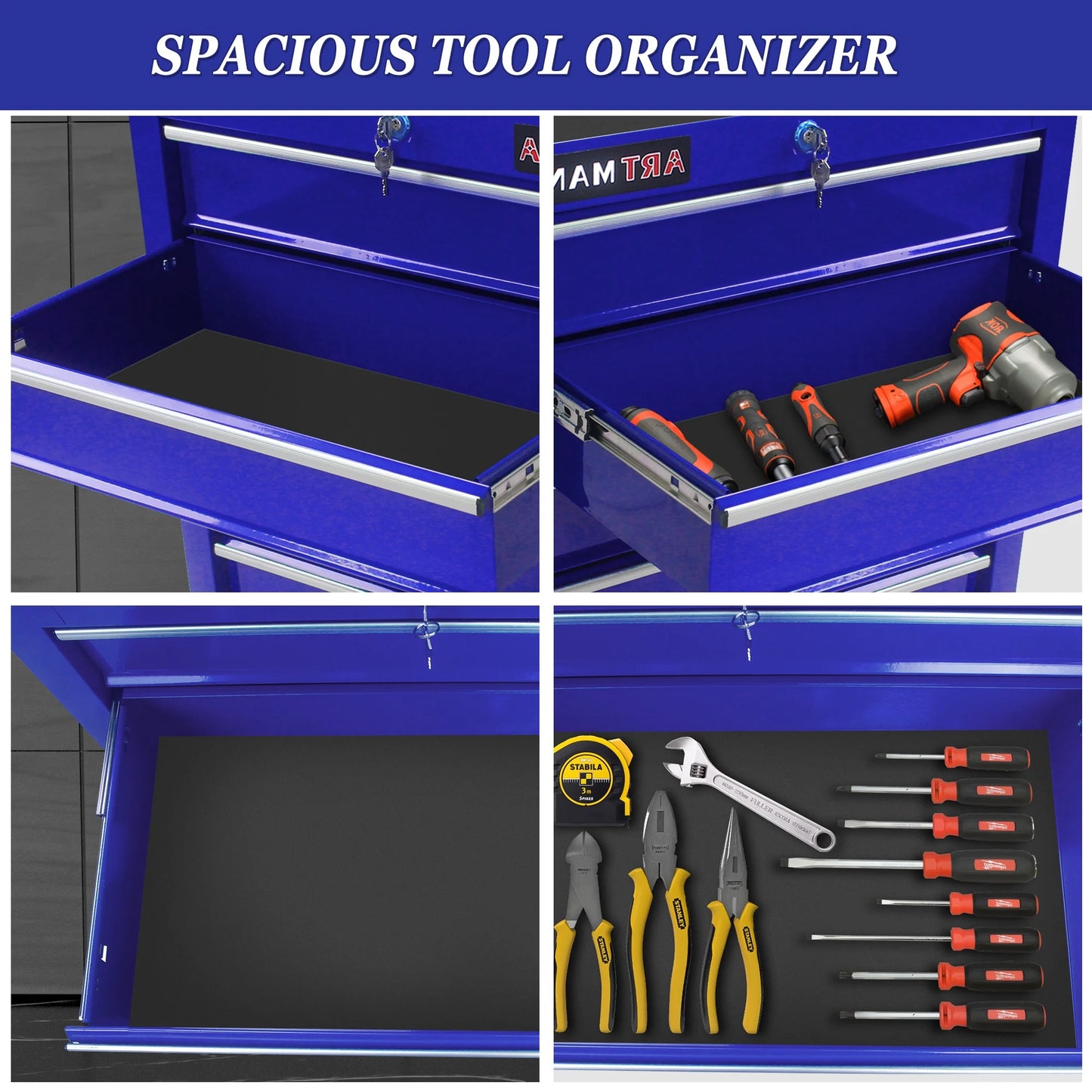 Seizeen Tool Box for Garage Organization, Heavy-Duty Red Tool Chest 5 Storage Drawer, Rooling Tool Cart Lockable for Repair Shop, Smooth Ball-Bearing Drawers