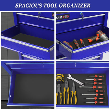 Seizeen Tool Box for Garage Organization, Heavy-Duty Red Tool Chest 5 Storage Drawer, Rooling Tool Cart Lockable for Repair Shop, Smooth Ball-Bearing Drawers