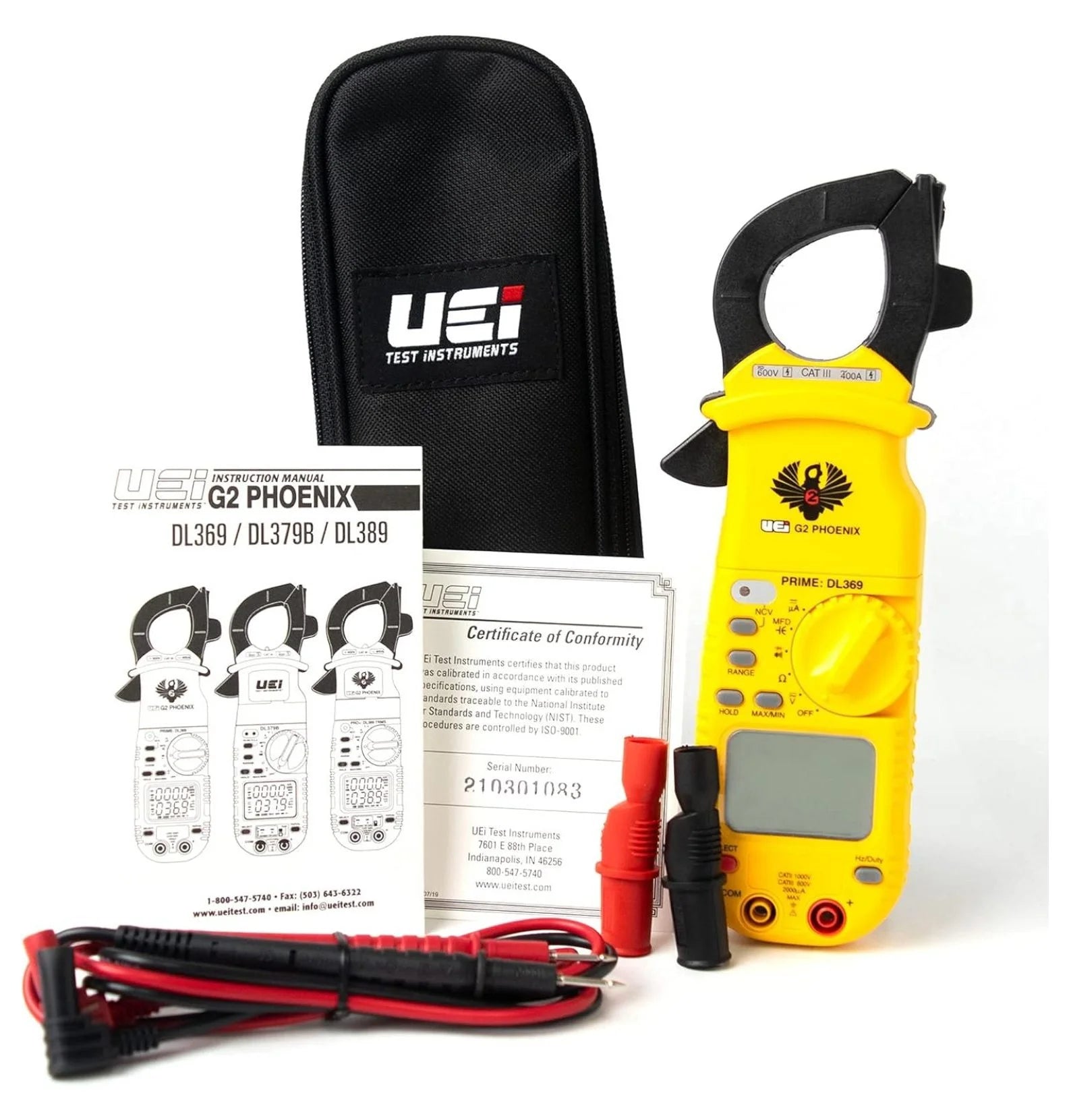 UEi DL369 Digital Clamp Meter HV Auto-Ranging 4000 Counts Volt Meter Amp Meter Measures Current/DC Voltage & Microamps Capitance Resistance Diodes NCV Continuity Tester Live Wire Test