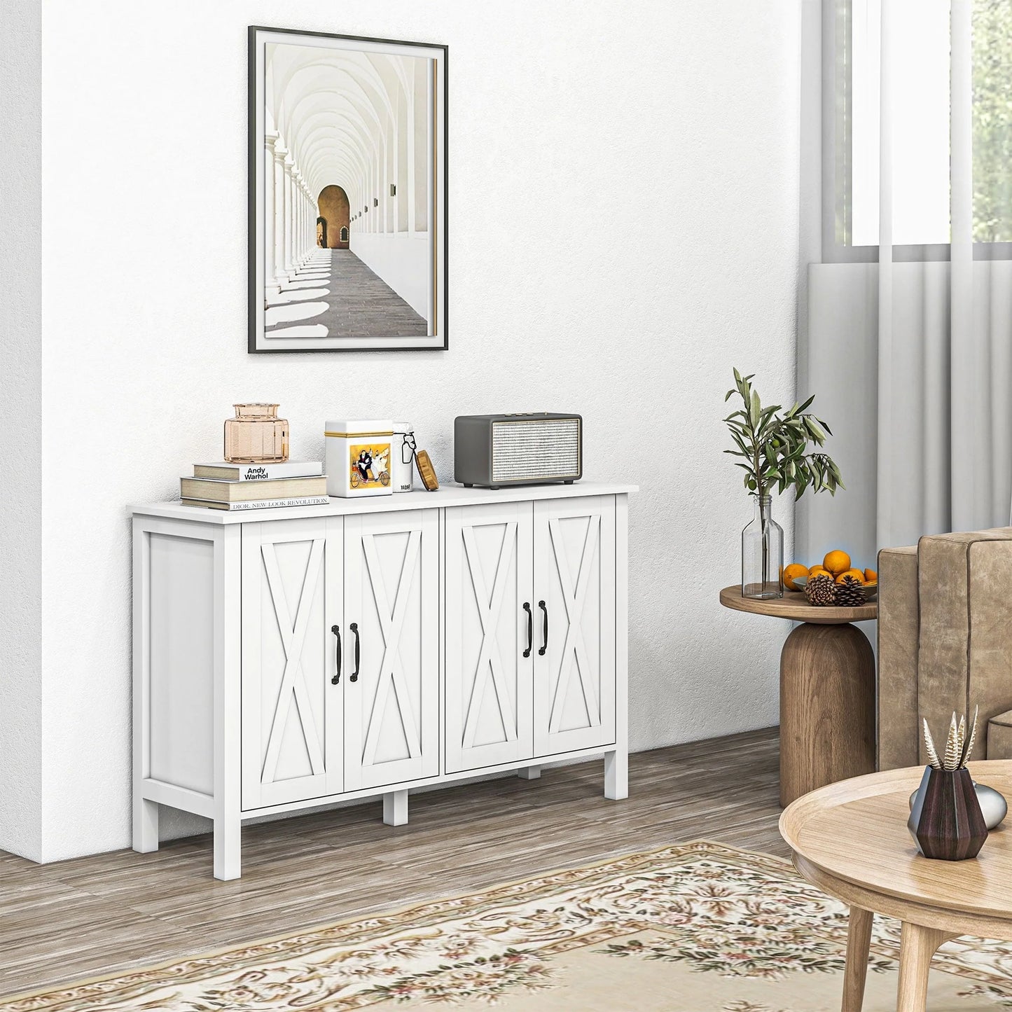 HOMCOM Buffet Sideboard, Coffee Bar Cabinet with Storage, White