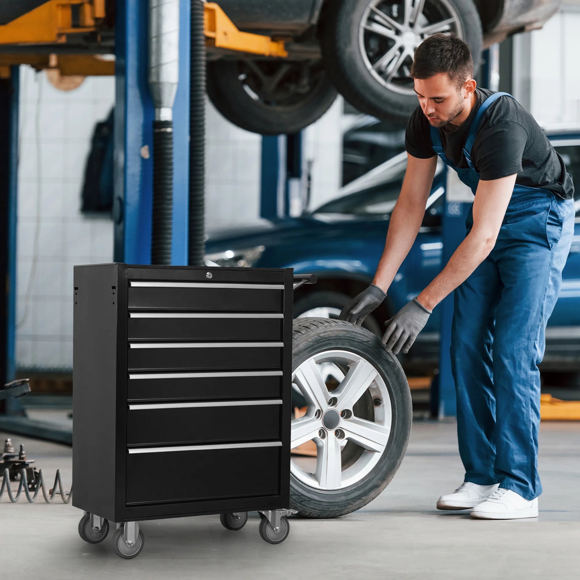 Toperic 6-Drawer Rolling Tool Chest Cabinet with Wheels and Locking Black