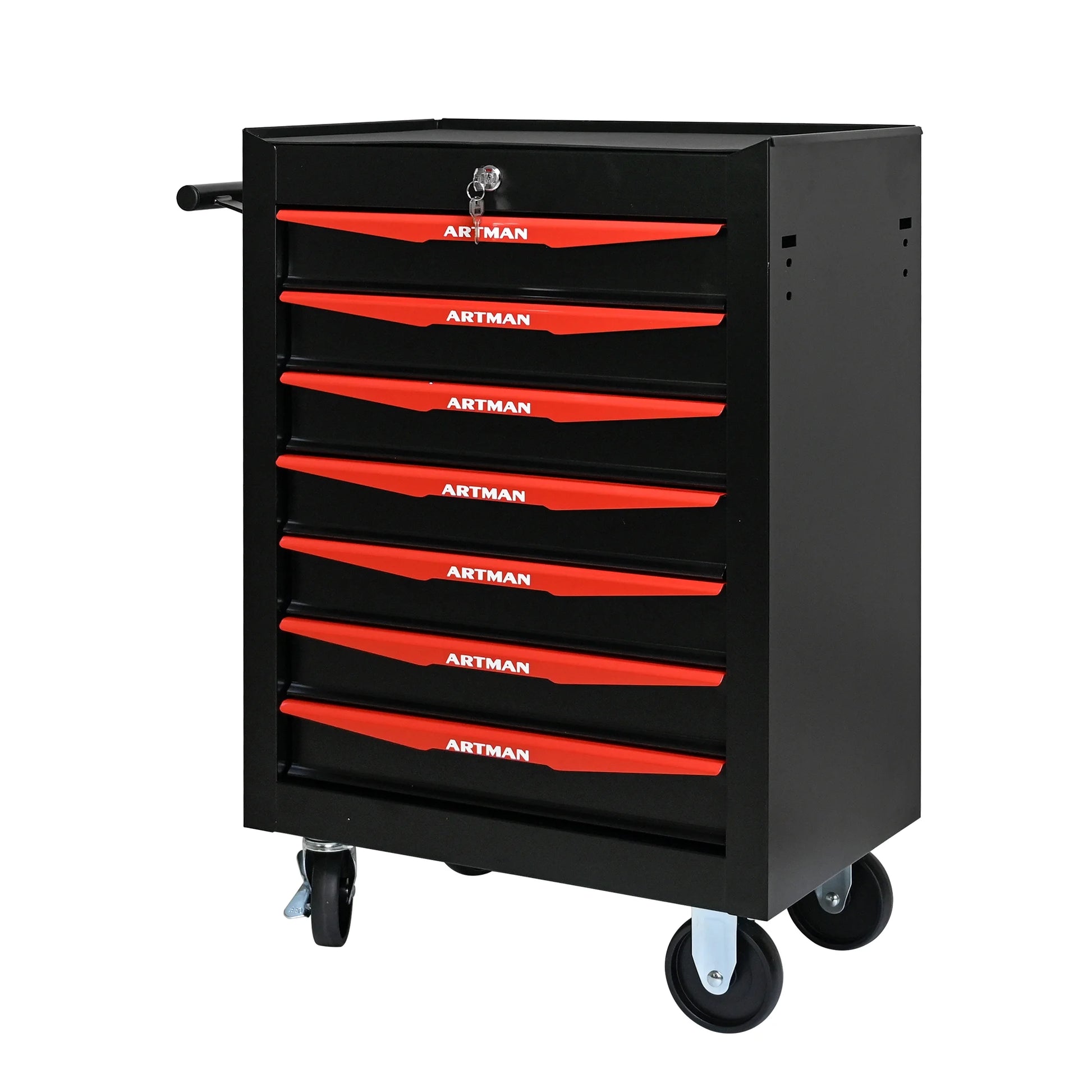 Tool Cabinets Rolling Metal Tool Chest with 7 Drawers, 20" 7-Drawer Tool Chest Cabinet with Ball Bearing Drawer Slides, Steel Tool Storage Box Organizer -BLACK& RED,Garage Tool Cabinets