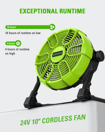 Greenworks 24V 10" (5-Speed) Fan (500 CFM) with 2.0Ah USB Battery and Charger