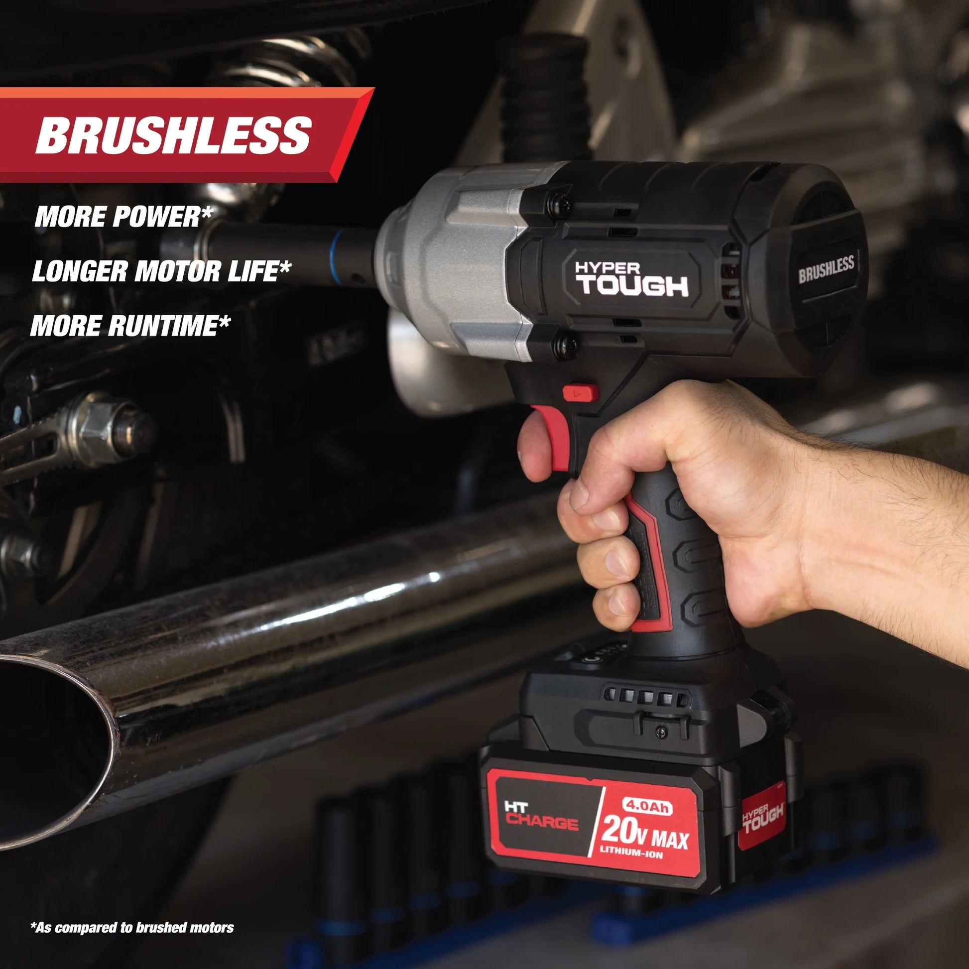 Hyper Tough 20V Max Brushless 1/2-inch High-Torque Cordless Impact Wrench with 4.0Ah Lithium-Ion Battery and Charger