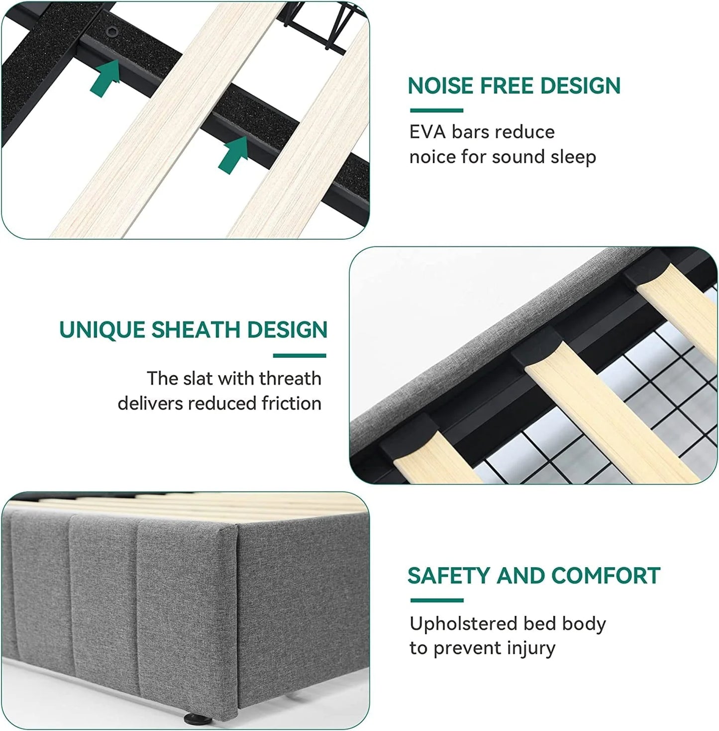 Dextrus Upholstered Platform Bed Frame with 4 Storage Drawers and Adjustable Headboard, Mattress Foundation with Sturdy Wood Slat Support, No Box Spring Needed, Grey(Queen)