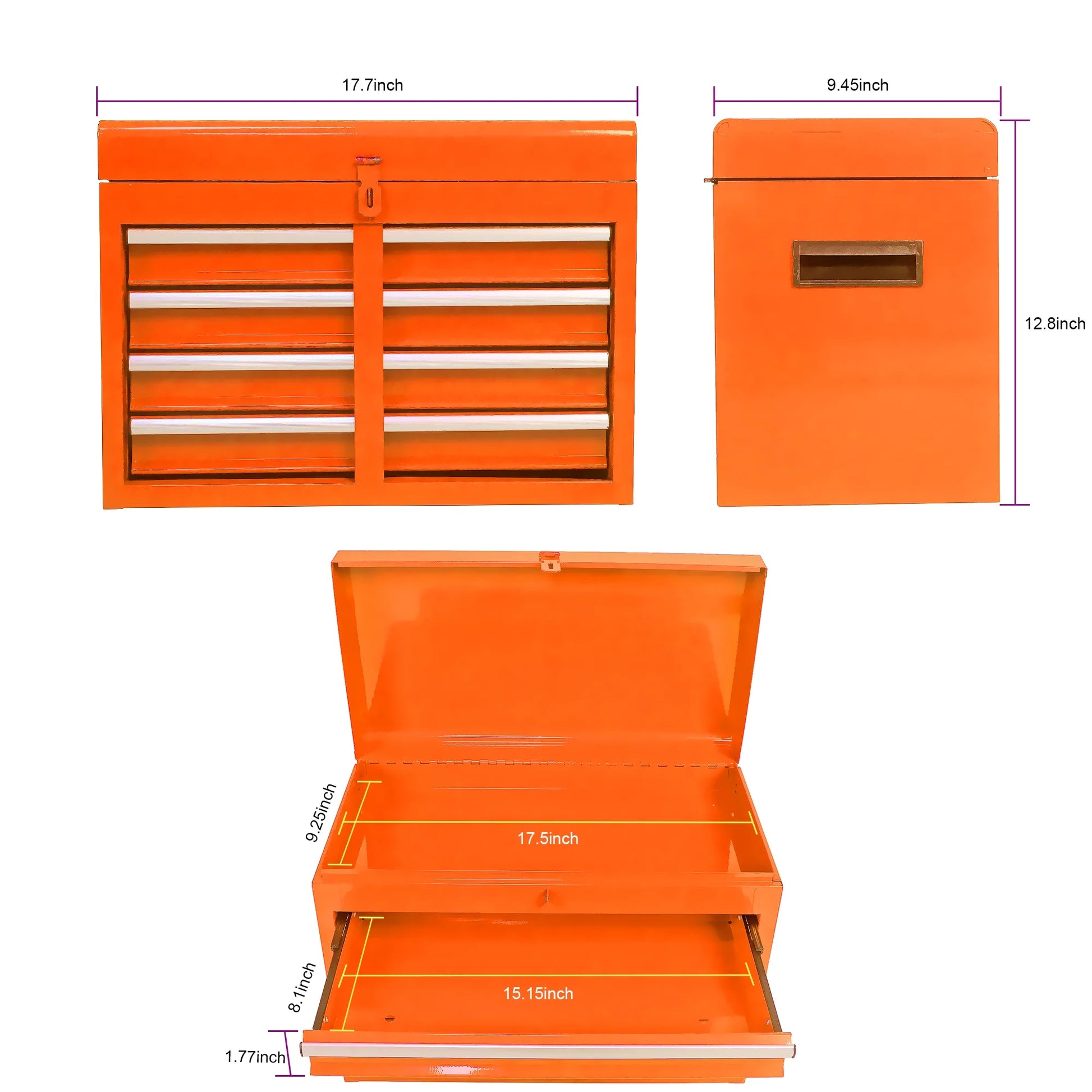 5-Drawer Rolling Tool Chest & Removable Tool Box with Locking System, Tool Box Organizer with 4 Wheels& Hooks, Large Capacity Garage Storage Cabinet for Warehouse and Repair Shop, Orange