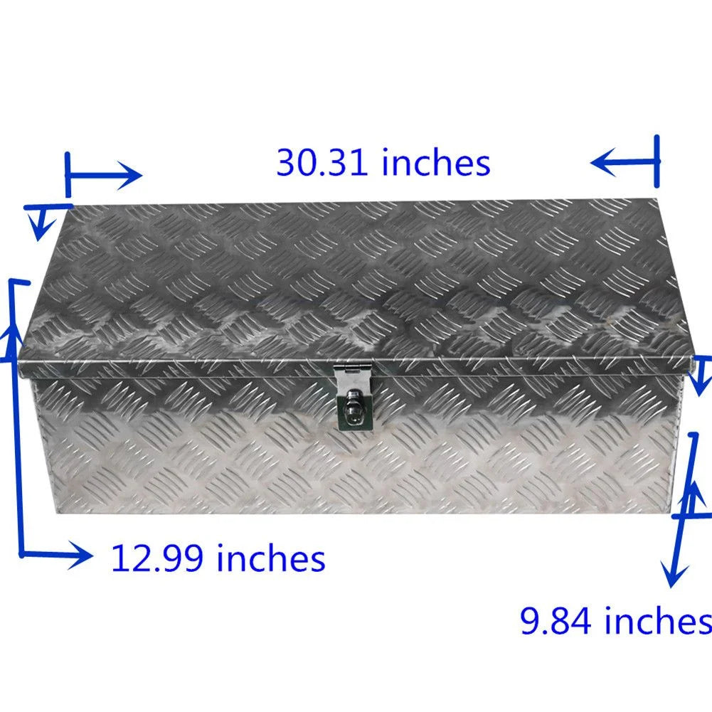 30 Trailer Tongue Tool Box Diamond Tread Aluminum Heavy Duty Truck Pick Up Underbody Flatbed RV Storage Organizer Handling Tools Weather Resistant w/Lock Sliver