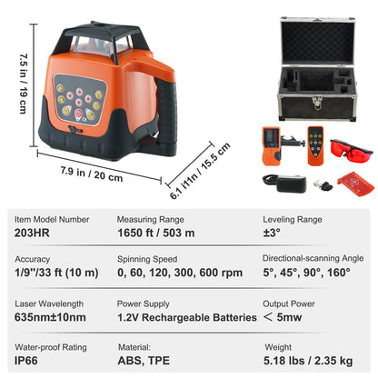 KFFKFF Laser Level, 1650ft Range, 360? Self-Leveling Red Cross Line, Adjustable 5 Speeds & 4 Scan Angles, IP66 Water-Resistant, Remote & Manual Modes, Includes Battery