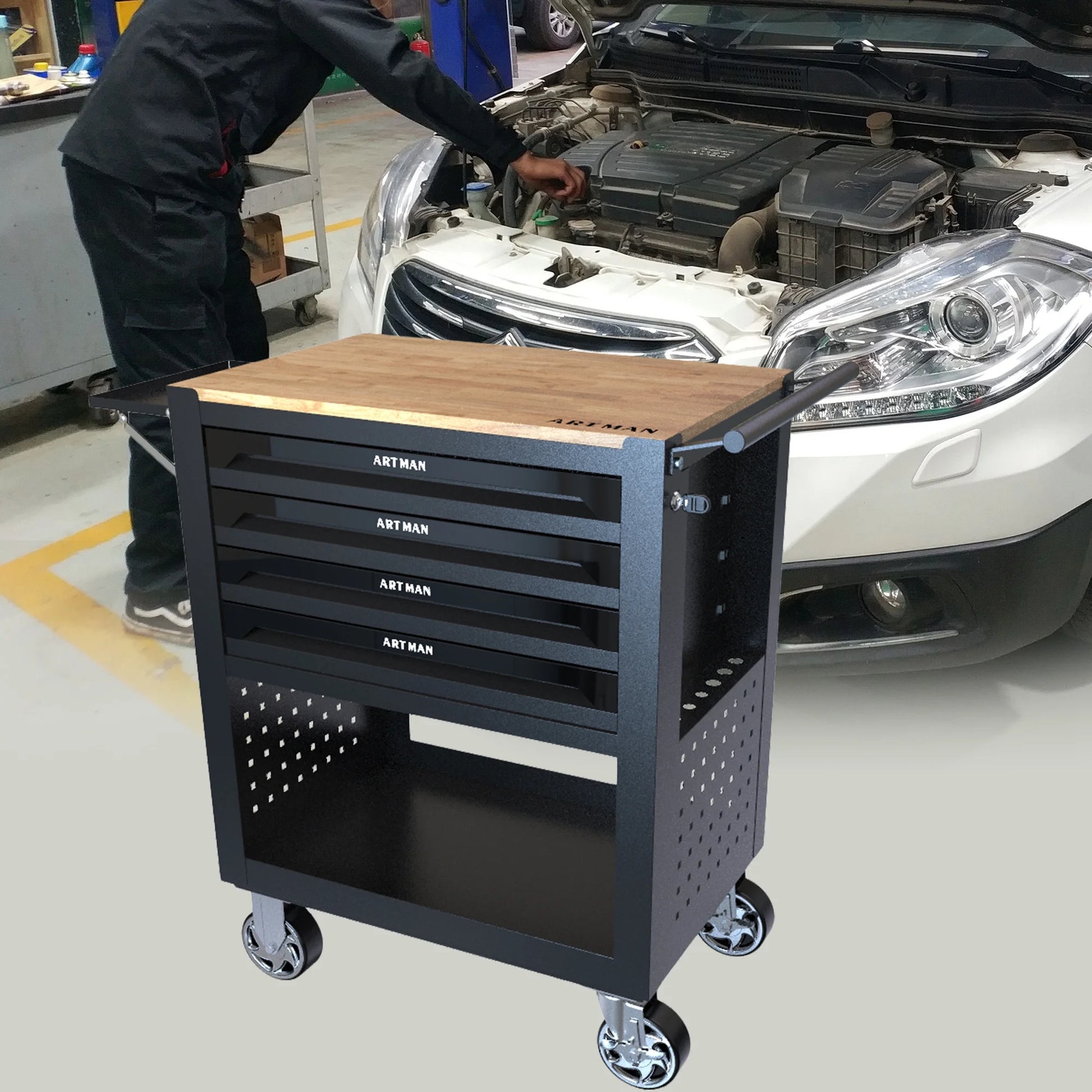 Aukfa 30 inch Mechanic's Tool Cart, 700 LB Capacity 4-Drawer Tool Chest on Wheels for Garage, Black