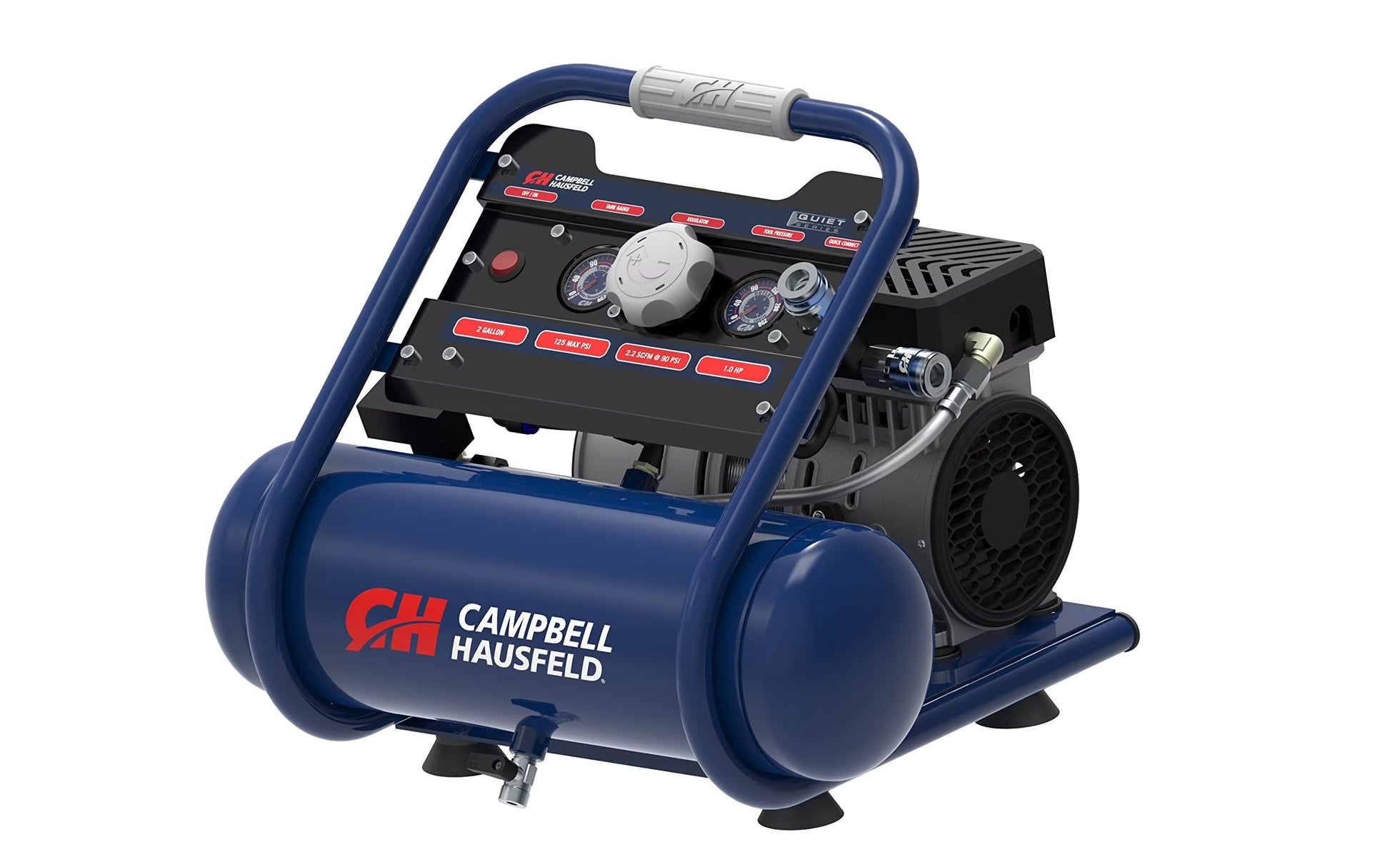 Campbell Hausfeld Quiet 2HP 2 Gal. 125PSI, Electric Oil-Free Portable Single Stage Air Compressor MAX 2.2 SCFM at 90PSI, 3.2 SCFM at 40PSI DC020500