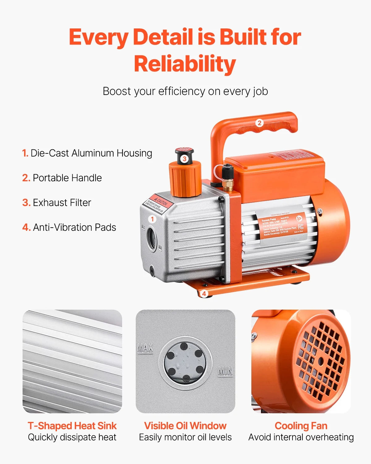 KFFKFF 3.5 CFM AC Vacuum Pump and Gauge Set, Single Stage Rotary Vane HVAC Air Vacuum Pump, A/C Refrigerant Manifold Gauge Kit, with Hoses, for R134a, R12, R22, R502a, R410A, R404, R407C Refrigerants