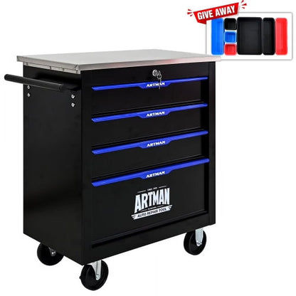 POWANLI Drawer Rolling Tool Chest with Wheels, Steel Orange, 24.25" 48.5 lb