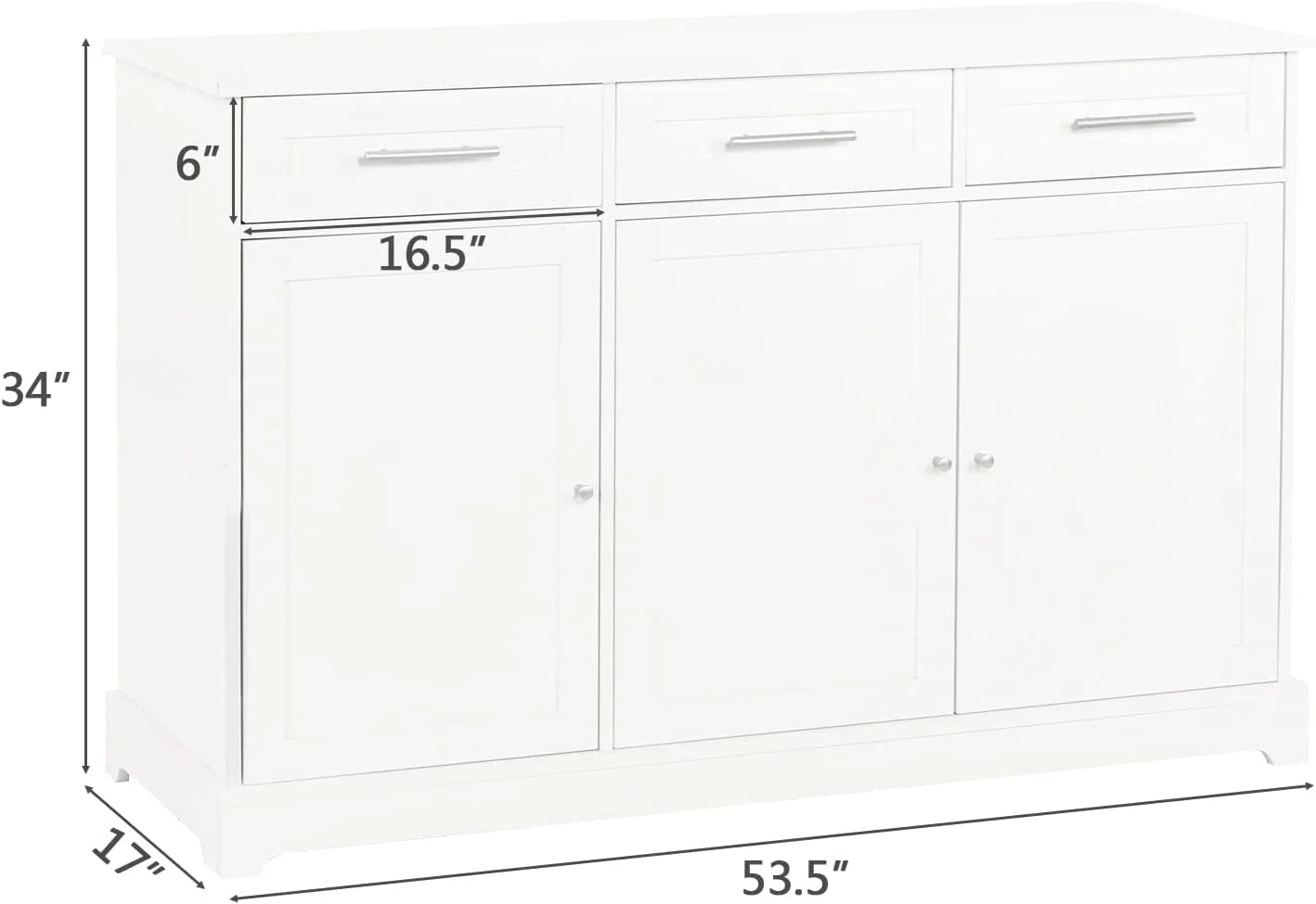 VINGLI White Credenza,Kitchen Buffet Cabinet with Storage,Dining Sideboard Buffet Console Table with Cabinet,Adjustable Shelves and Drawers