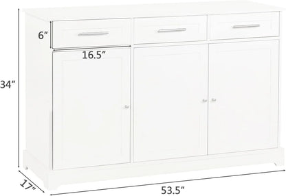 VINGLI White Credenza,Kitchen Buffet Cabinet with Storage,Dining Sideboard Buffet Console Table with Cabinet,Adjustable Shelves and Drawers