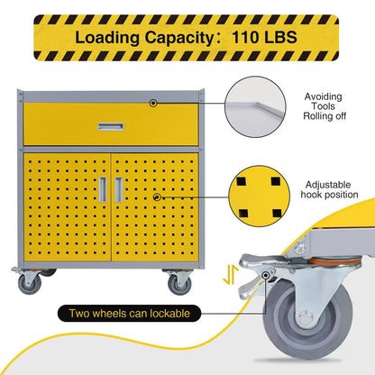 Tool Box Chest Cabinet Wheels Metal Rolling Auto Repair Storage Yellow w/Drawer