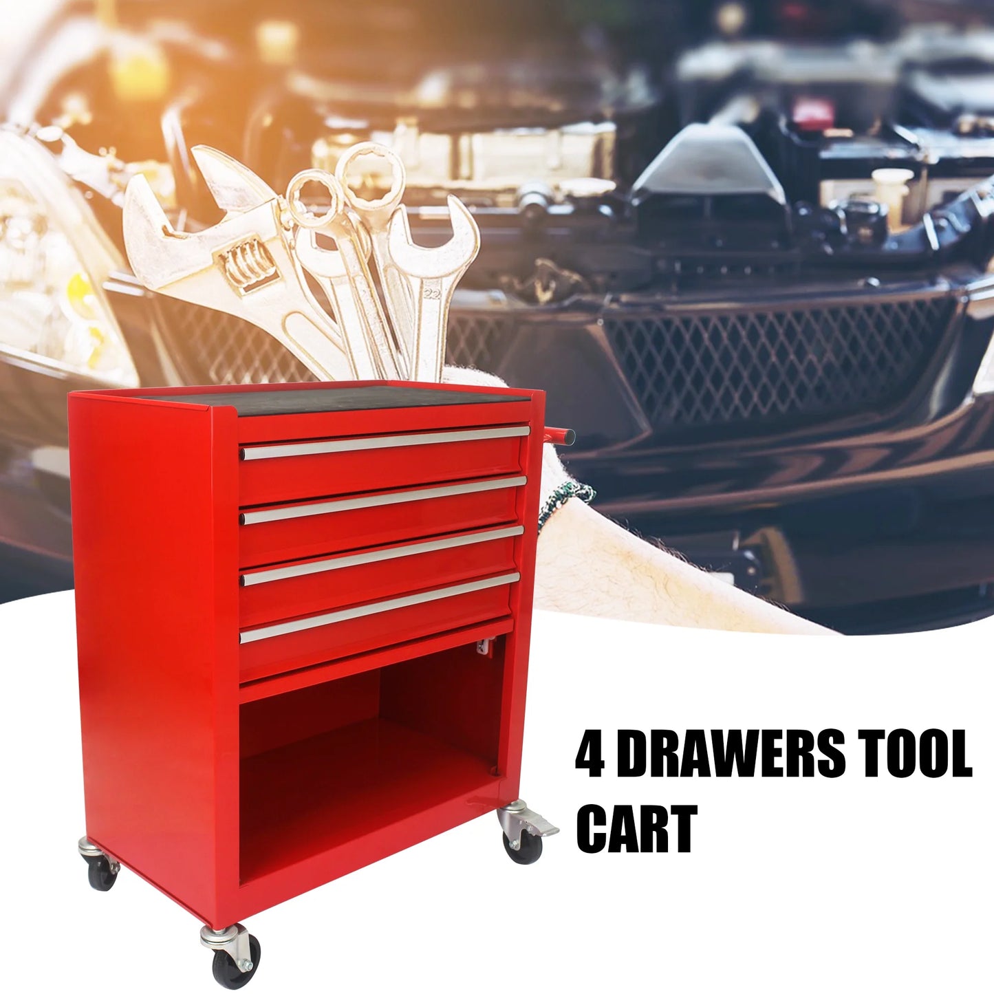 4 Drawers Multifunctional Tool Cart with Wheel Steel Tool Chest Storage Cabinet